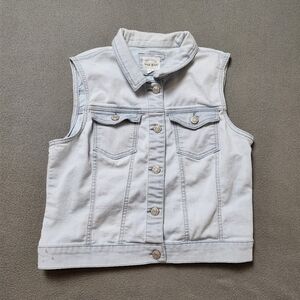 Wax Jean Blue Denim Button Up Vest Large Sleeveless Jacket